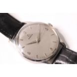 VINTAGE OMEGA DRESS WATCH, silver dial, baton and Arabic numeral hour markers, 34mm stainless