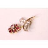 EDWARDIAN RUBY AND DIAMOND TWO TONE FLOWER BROOCH, 18ct, total weight 8.57 gms.