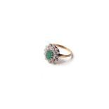 Oval Emerald & Diamond Cluster Ring, 9ct gold, finger size N, weight 2.3g