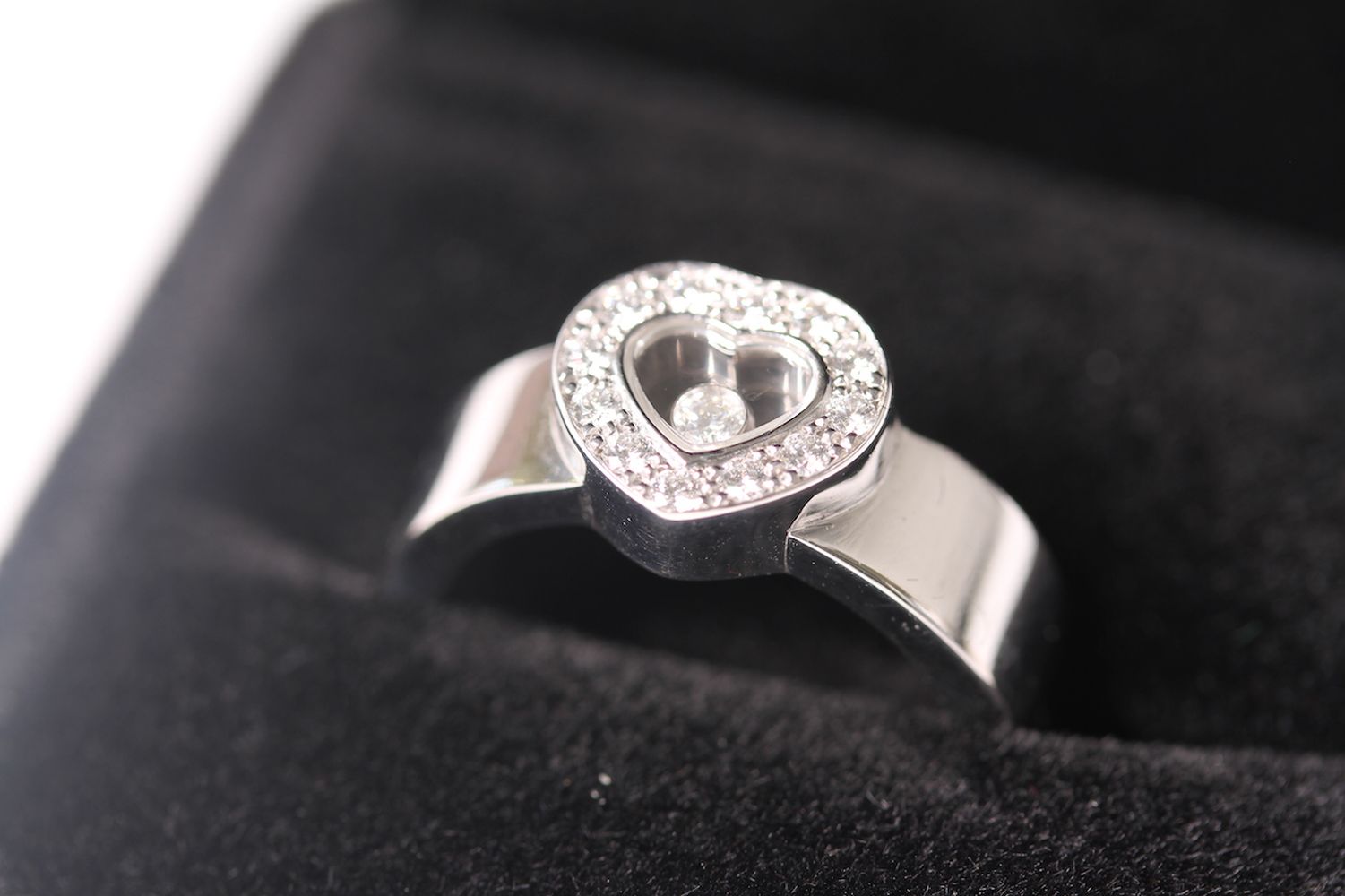 Chopard Heart Shaped Floating Diamond Ring, heart shaped centre set with round brilliant cut