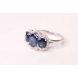 Natural Sapphire & Diamond Ring, set with 3 oval cut sapphires totalling 4.17ct, 32 round
