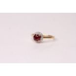 Natural Ruby & Diamond Ring, set with 1 round cut ruby 1.08ct, 16 round brilliant cut diamonds