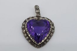 Victorian Heart Shaped Amethyst & Diamond Pendant