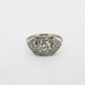 Art Deco Style Geometrical Patterned Diamond Ring, centre 3 brilliant cut diamonds made to stand out