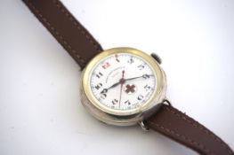 VINTAGE WEST END WATCH CO RED CROSS TRENCH WATCH CIRCA 1920s, circular white dial with arabic