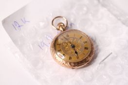 12k gold fob watch, gilt dial, engraved case, 19.9