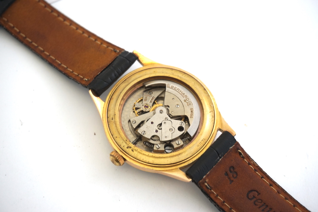 VINTAGE EBERHARD & CO 18CT GOLD DRESS WATCH WITH AUTOMATIC BUMPER MOVEMENT, circular silver dial - Image 3 of 3