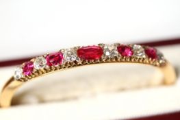 A Fine 3.40ct Burmese Ruby and Old Cut Diamond Early 20th Century Hinged Bangle, 5 oval cut fine