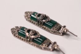 *TO BE SOLD WITHOUT RESERVE*A pair of silver & jade style earrings with marcasite