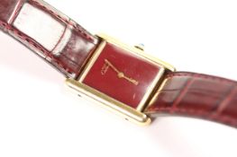 LADIES MUST DE CARTIER DRESS WATCH REFERENCE 102323, burgundy rectangular dial, 23mm silver gilt