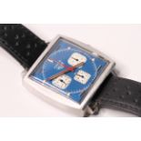 VINTAGE HEUER MONACO REFERENCE 73633 CIRCA 1970S, 1133B blue dial with three subsidiary white dials,