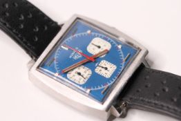 VINTAGE HEUER MONACO REFERENCE 73633 CIRCA 1970S, 1133B blue dial with three subsidiary white dials,