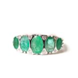 Natural Emerald & Diamond Ring, set with 5 oval cut natural emeralds totalling 1.92ct, 8 round