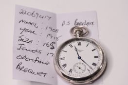 *TO BE SOLD WITHOUT RESERVE*Gents Pocket Watch Waltham USA, Model Number 1908, Year 1918, white dial