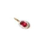 Natural Ruby & Diamond Pendant, set with 1 oval cut natural ruby 0.82ct, 24 round brilliant cut