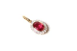 Natural Ruby & Diamond Pendant, set with 1 oval cut natural ruby 0.82ct, 24 round brilliant cut