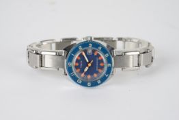 LADIES TIMEX DIVER DATE WRISTWATCH, circular dark blue dial with orange hour markers and hands, date