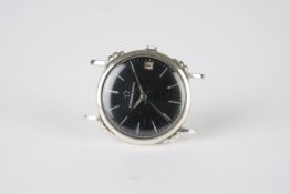 GENTLEMENS ETERNA MATIC DATE 925 STERLING SILVER WRISTWATCH, circular black dial with stick hour