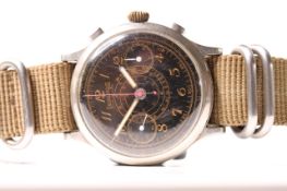 VINTAGE EBERHARD & CO CHRONOGRAPH, circular black dial with gilt detail, arabic numeral, hour