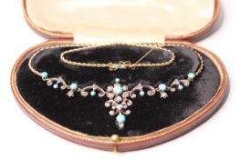 Early 20th Century Turquoise and Diamond Necklace, turquoise cabochons, old and rose cut diamond
