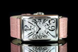 LADIES FRANCK MULLER LONG ISLAND RELIEF 18K WHITE GOLD AUTOMATIC WRISTWATCH, rectangular textured