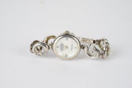 LADIES 925 STERLING SILVER WRISTWATCH, circular mother of pearl dial with roman numeral hour markers