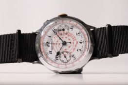 VINTAGE EBERHARD & CO MONOPUSHER CHRONOGRAPH, circular white enamel dial with arabic numeral hour