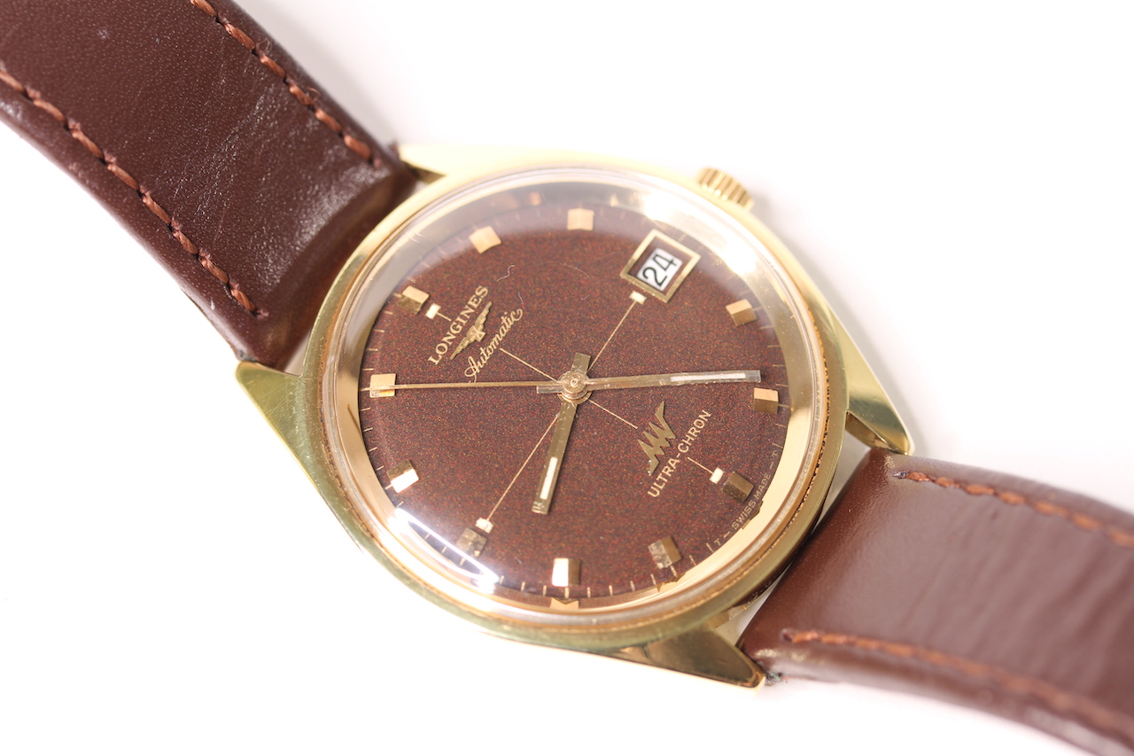 *TO BE SOLD WITHOUT RESERVE*GENTLEMENS LONGINES AUTOMATIC ULTRA CHRON WRISTWATCH, circular brown