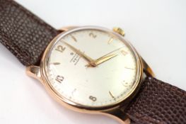 VINTAGE 1950s 18CT OVERSIZED ZENITH CHRONOMETER 'BUMPER' AUTOMATIC, cream dial with arabic