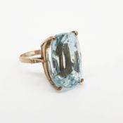 Blue Topaz & Diamond Ring, blue topaz set in 4 claws with 2 small diamonds on each shoulder, stamped