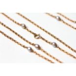 Natural Salt Water Pearl set long chain, 2mm belcher chain set with 13x 3.3-4mm pearls, with GCS