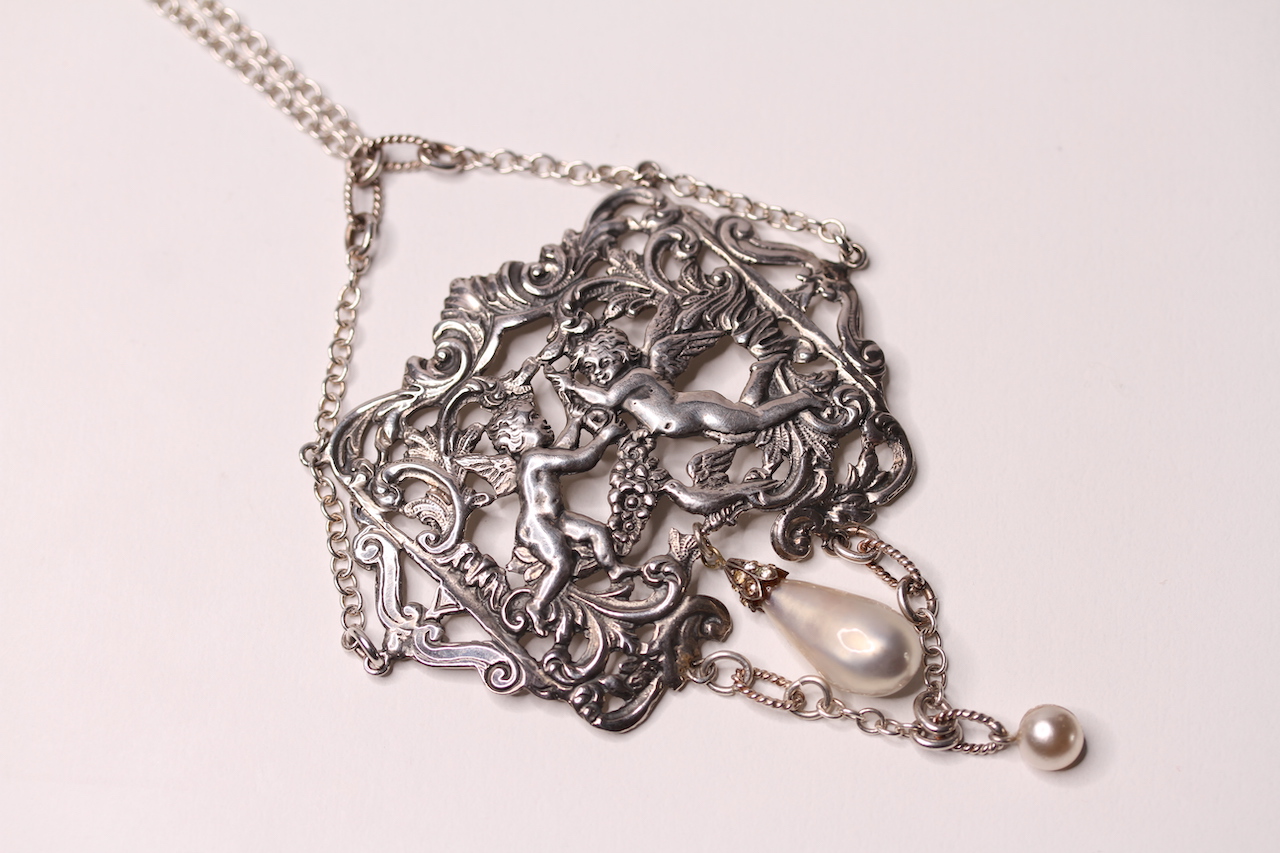 *TO BE SOLD WITHOUT RESERVE*A large Victorian silver pearl and paste lavaliere pendant necklace,