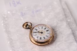 18k fob watch, white dial, Roman numerals, engrave