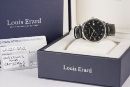 GENTLEMENS LOUIS ERARD AUTOMATIC DATE LTD EDITION WRISTWATCH W/ BOX & PAPERS, circular black dial