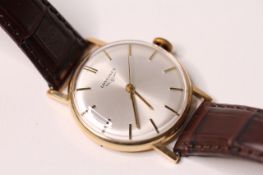 *TO BE SOLD WITHOUT RESERVE*GENTLEMENS VINTAGE LONGINES 9CT GOLD WRISTWATCH, circular silver dial