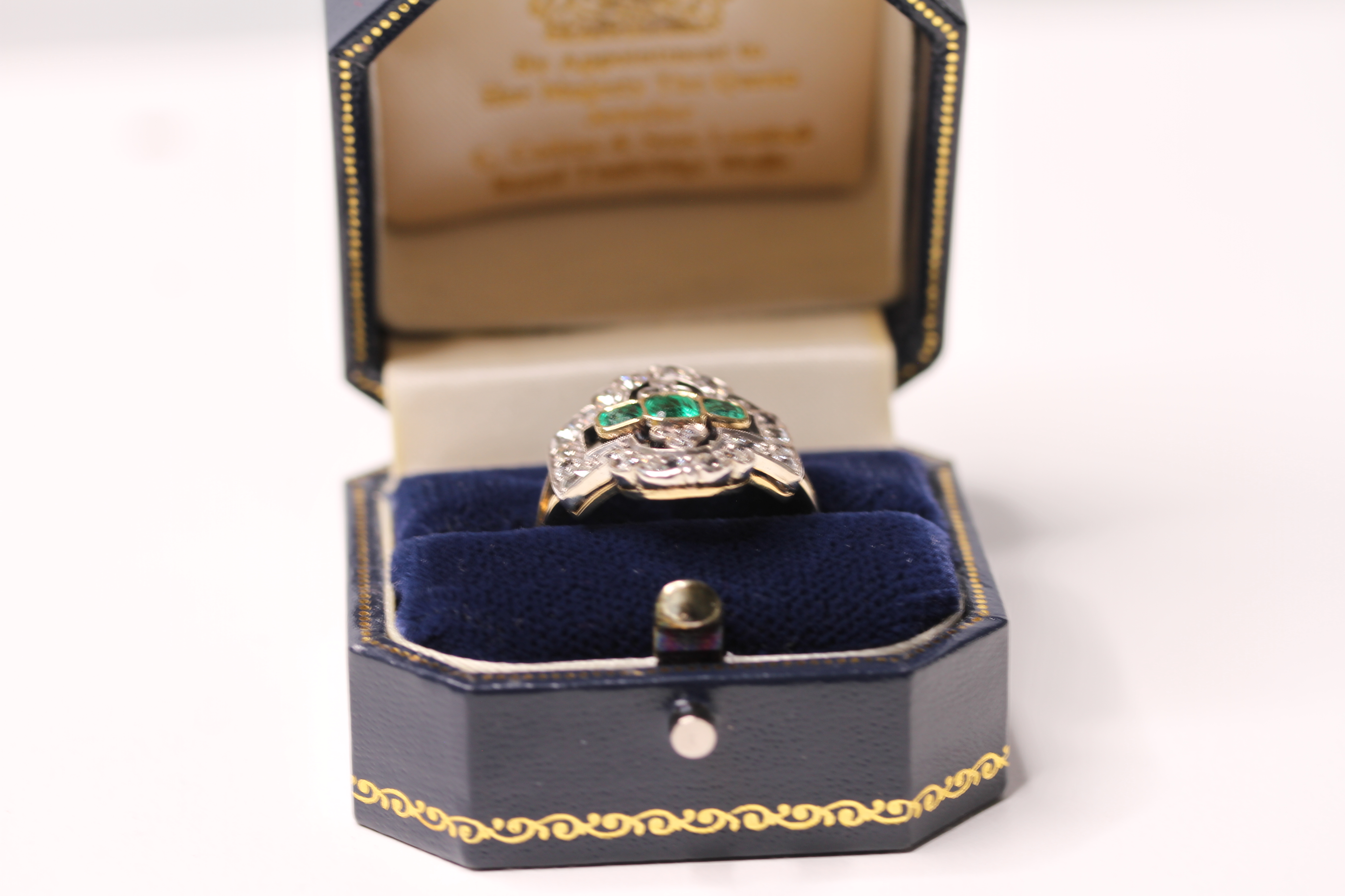 *TO BE SOLD WITHOUT RESERVE*Antique Emerald & Diamond Dress Ring, set with three emerald cut