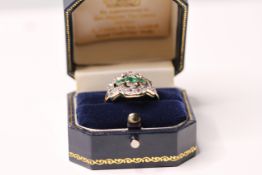 *TO BE SOLD WITHOUT RESERVE*Antique Emerald & Diamond Dress Ring, set with three emerald cut