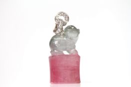 Carved Tourmaline Pendant, carved bi colour tourmaline, pink and green, carved as an animal and