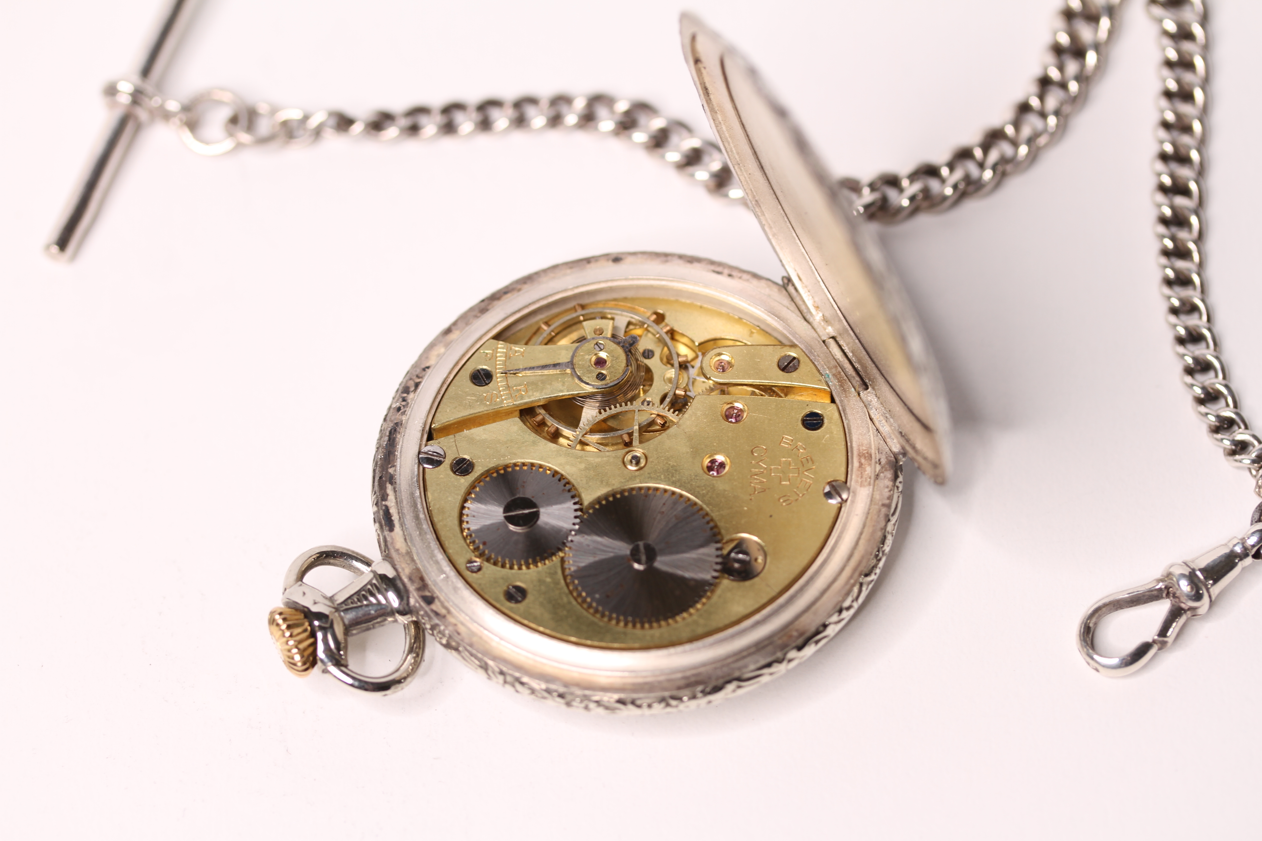 *TO BE SOLD WITHOUT RESERVE*Gents Pocket Watch Alexander Weise, Cyma Movement with Silver Chain - Image 3 of 3