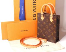 Louis Vuitton Petit Sac Plat, monogram canvas, textile lining, gold colour hardware, 2 top handles