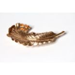 Vintage Cartier 14ct Feather Brooch, textured gold work feather, approximately 7x3cm, signed