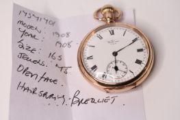 *TO BE SOLD WITHOUT RESERVE*Gents Open Face Pocket Watch Waltham USA, Model Number 1908, Year