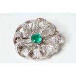 Fine Art Deco Emerald and Diamond Spray Brooch, central cushion cut emerald, approximately 6mm