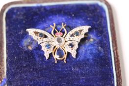 Victorian Sapphire and Diamond Butterfly Brooch, central large rose cut diamond, with sapphire set