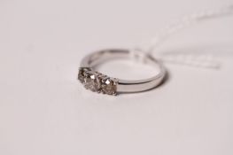 3 Stone Diamond Ring, set with 3 round brilliant cut diamonds totalling 0.68ct, 14k white gold,