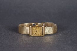 LADIES JEAN RENET 9CT GOLD WRISTWATCH, square gold