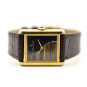 *TO BE SOLD WITHOUT RESERVE* UNISEX HANOWA GOLD PLATED "TANK" STYLE WATCH, BLACK & TIGERS EYE