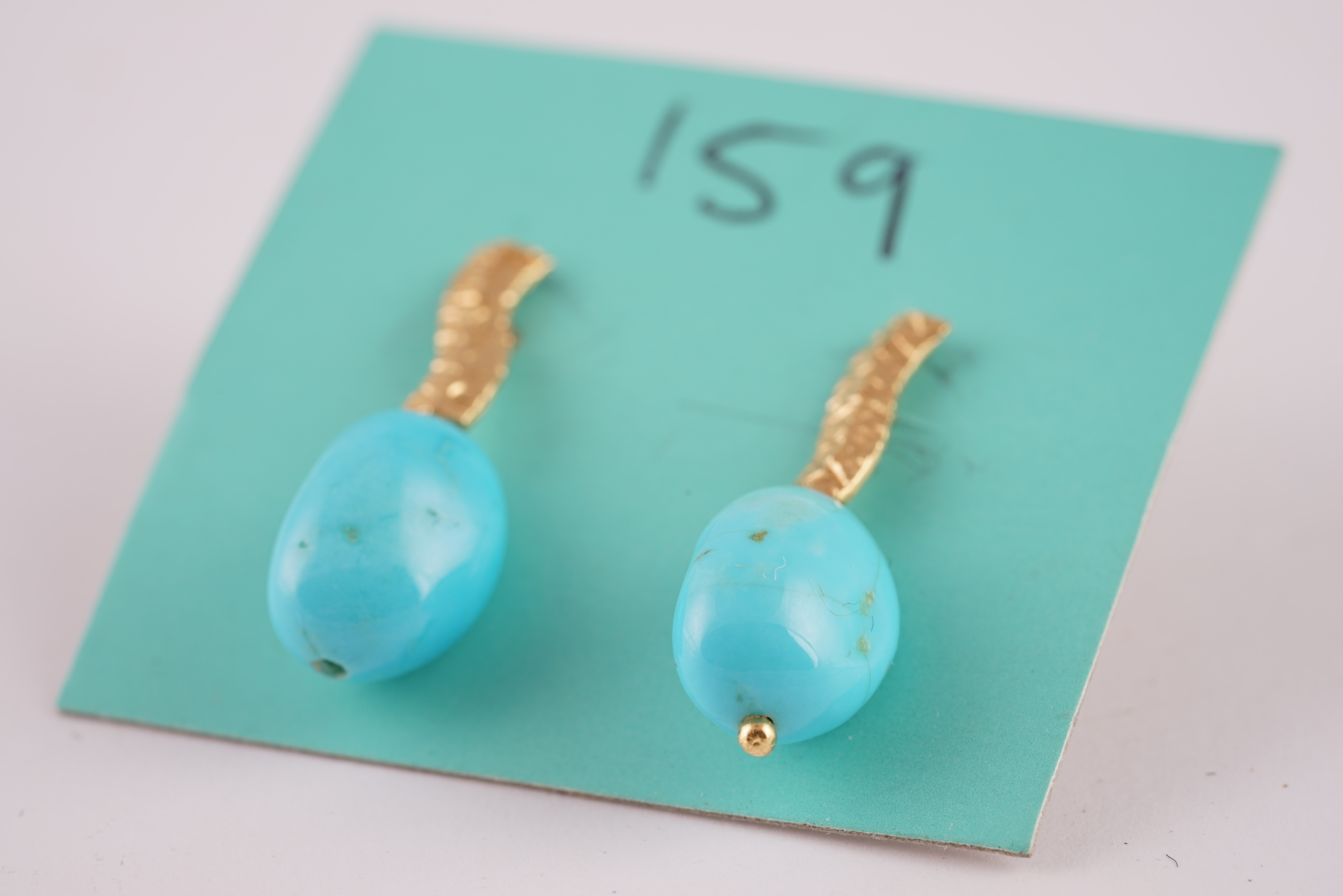 18CT TURQUOISE DROP EARRINGS, 18ct gold turquoise drop earrings.*** Please view images carefully