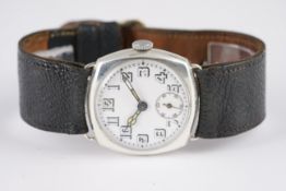 GENTLEMENS 935 SILVER TRENCH STYLE WRISTWATCH CIRCA 1920, circular white dial with arabic numeral