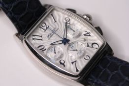 POLJOT TONNEAU CHRONOGRAPH WRIST WATCH, silver wave dial with arabic numerals, three subsidiary